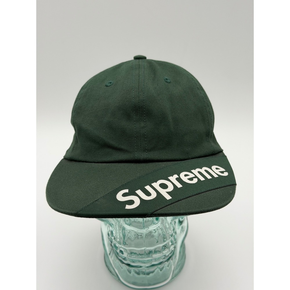 Supreme Visor Print 6-Panel Hat Forest Green Leather Strapback Cap Mens USA Made